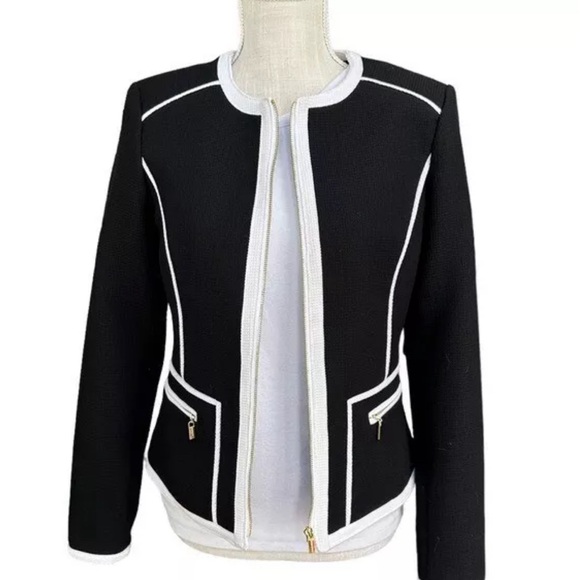 Calvin Klein Women's Contrast Trim Jacket Black Size 4, Black/White, - Picture 8 of 10